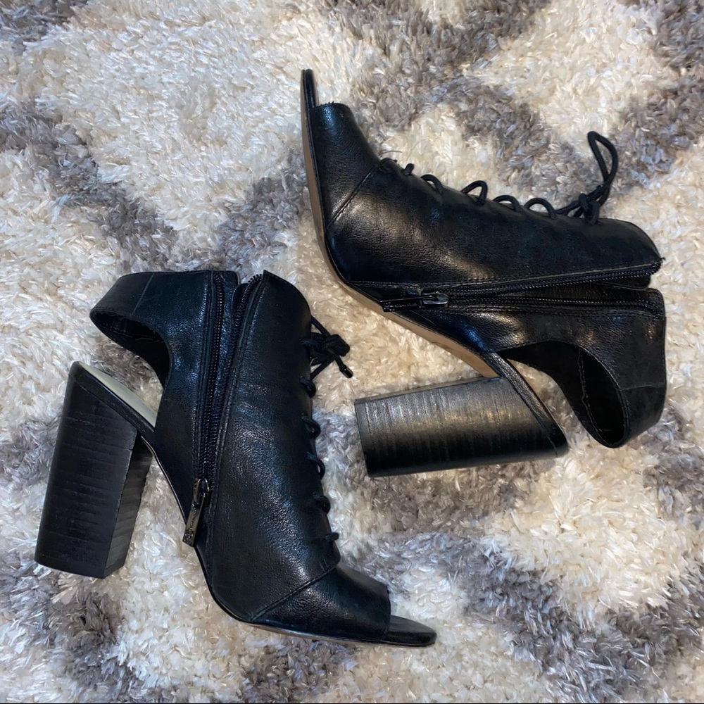 Chunky Leather Peep-Toe Booties 🍁